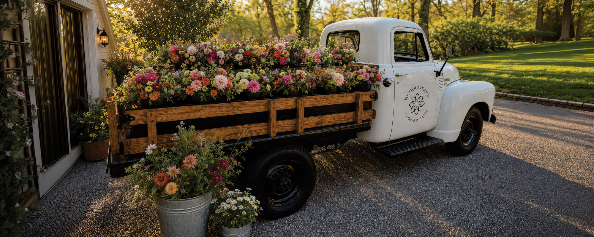 Daisy, our vintage flower truck loaded with flowers